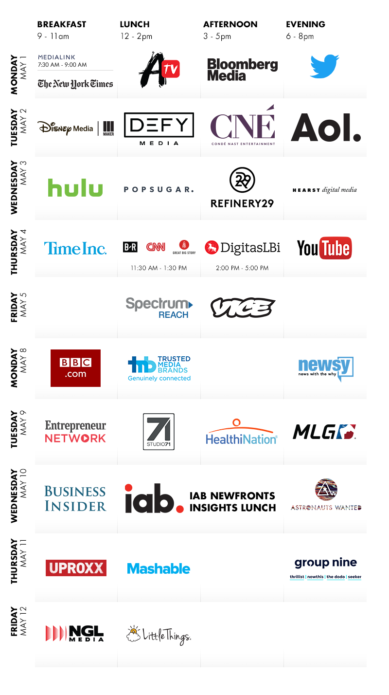 Digital Content NewFronts 2017 - Schedule