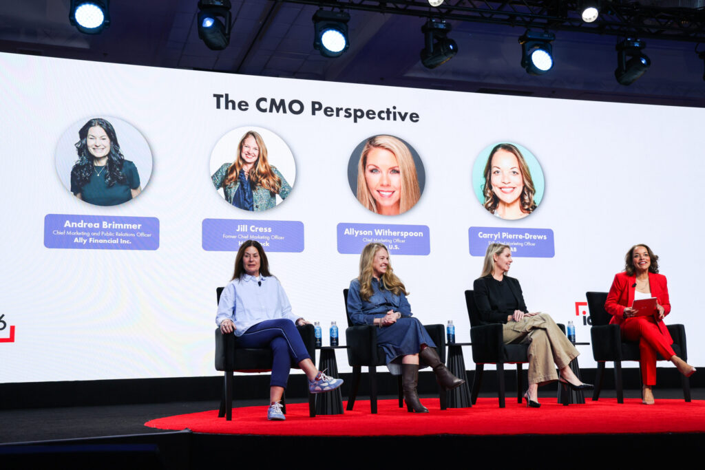 Image of sessions with Andrea Brimmer (Chief Marketing and Public Relations Officer, Ally Financial Inc.), Jill Cress (Former Chief Marketing Officer, H&R Block), Allyson Witherspoon (Chief Marketing Officer, Nissan U.S.) and Carryl Pierre-Drews (Executive Vice President, Chief Marketing Officer IAB)